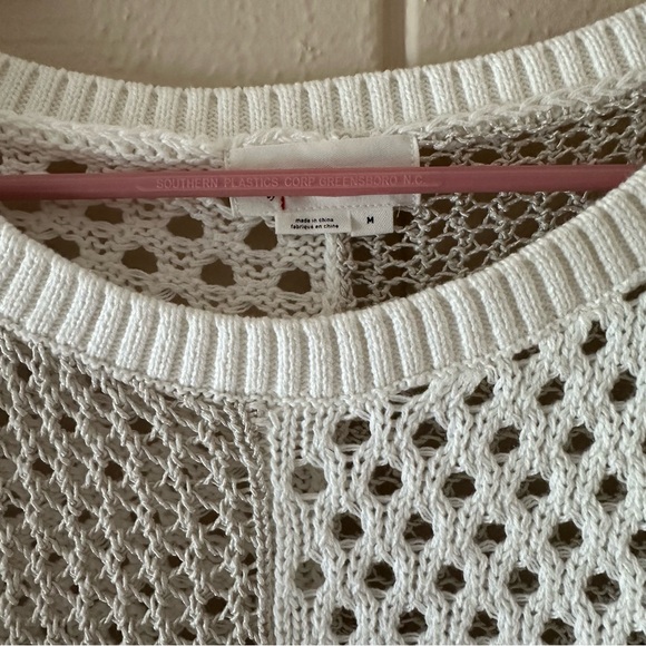 NEW ANTHROPOLOGIE CREAM GOLD/TAN OPEN KNIT PULLOVER SWEATER TOP WOW! M - Picture 3 of 4